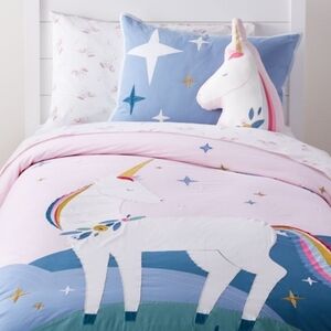 Crate +  Kids Twin Unicorn Embroidered Duvet Cover Cotton